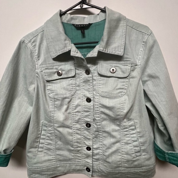 BACCINI DENIM LT GREEN JACKET SIZE PETITE LARGE - Picture 6 of 8